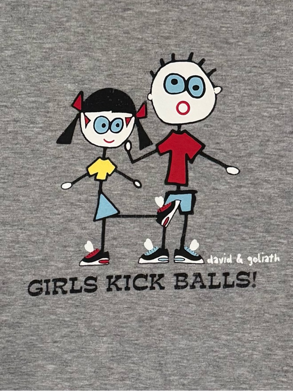 David & Goliath Vintage Grey Short Sleeve Tee with Girls Kick Balls Graphic